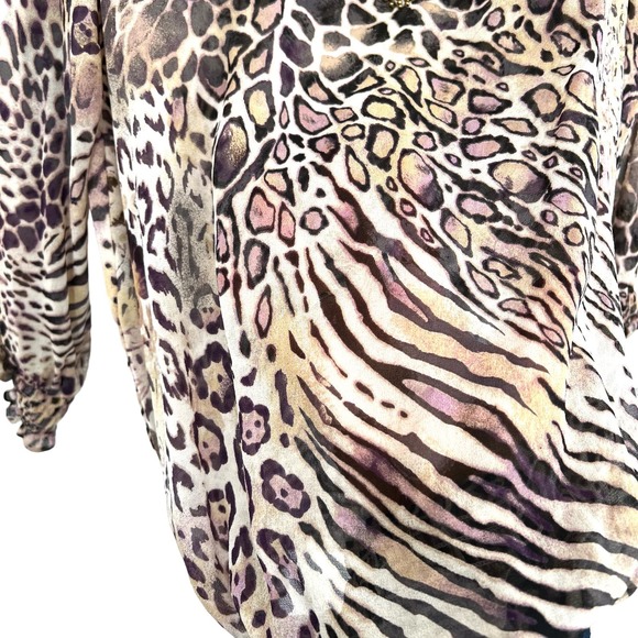 Chicos Sz 1 Medium 100% SILK Sheer Animal Print Blouse Shirt Top 3/4 Sleeve - Picture 7 of 8